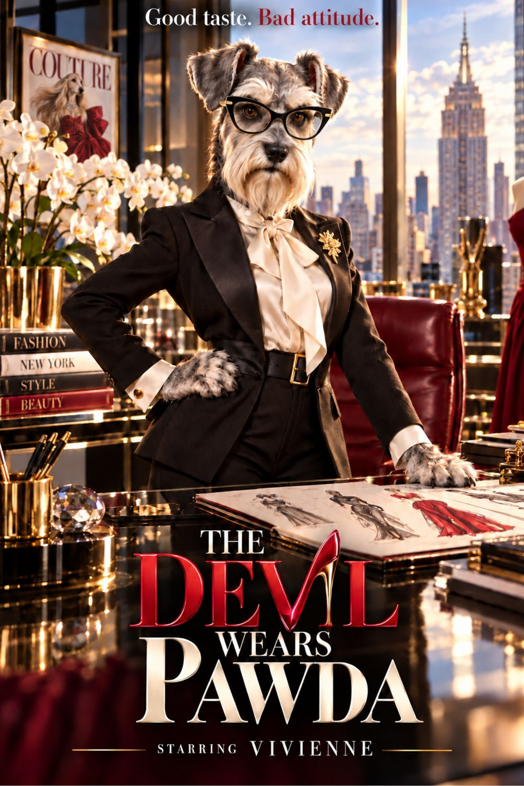The Devil Wears Pawda – Custom Dog Art Movie Parody Portrait