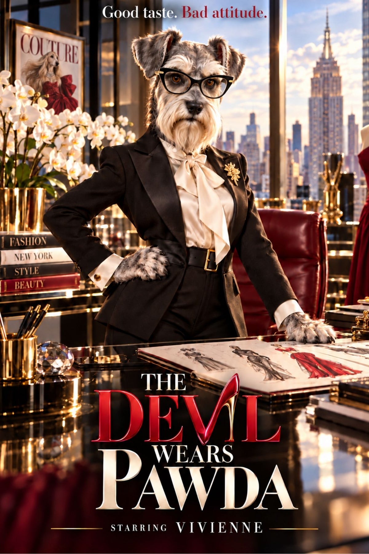 The Devil Wears Pawda – Custom Dog Art Movie Parody Portrait