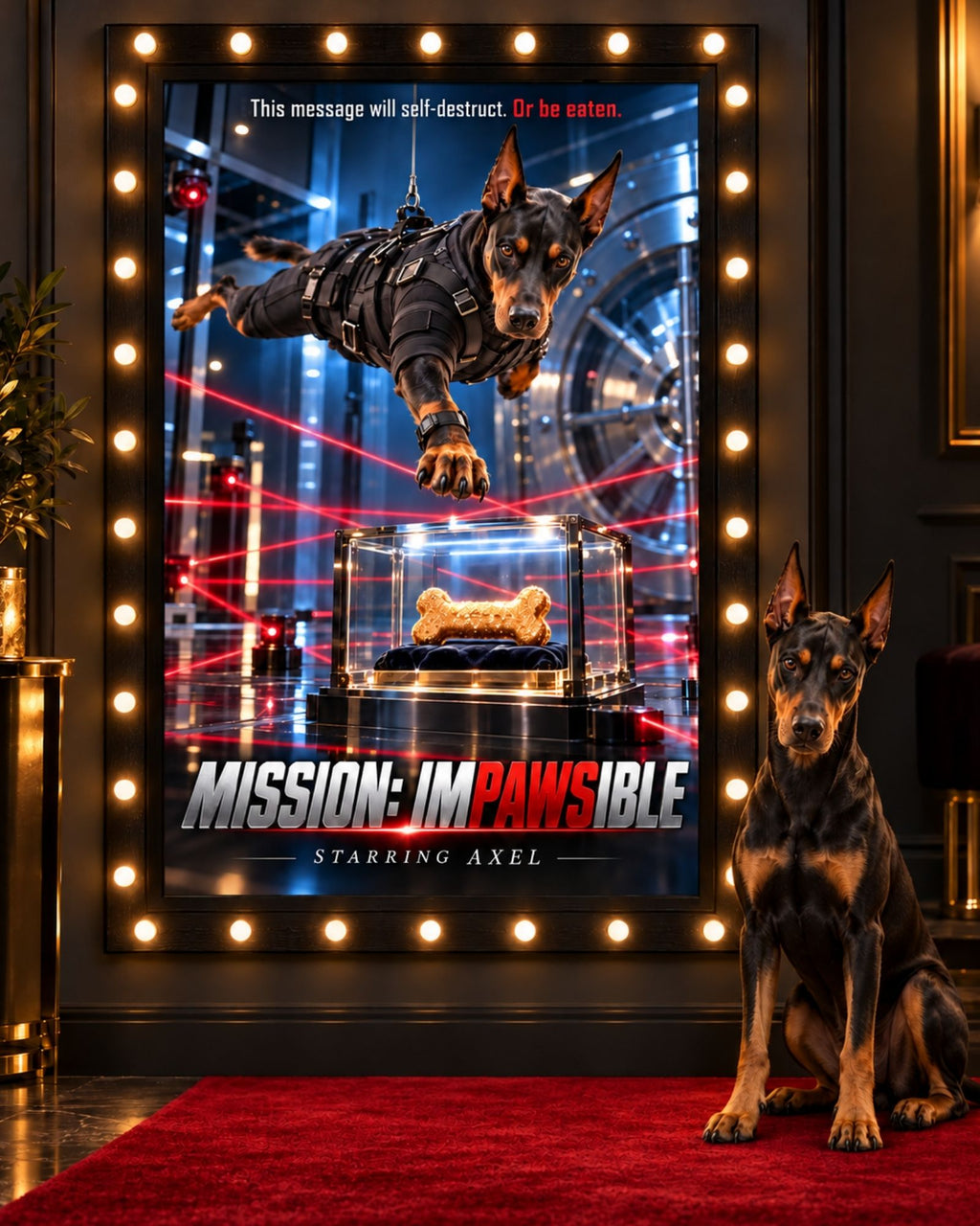 Mission Impawsible cinematic custom dog portrait movie poster artwork from PawpStarz