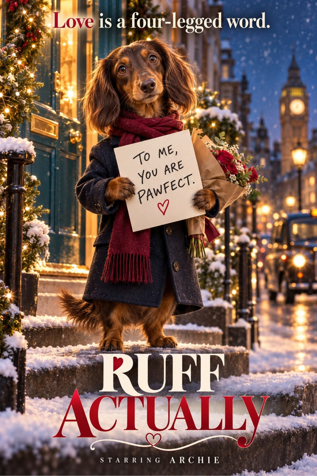 Ruff Actually – Custom Dog Art Movie Parody Portrait