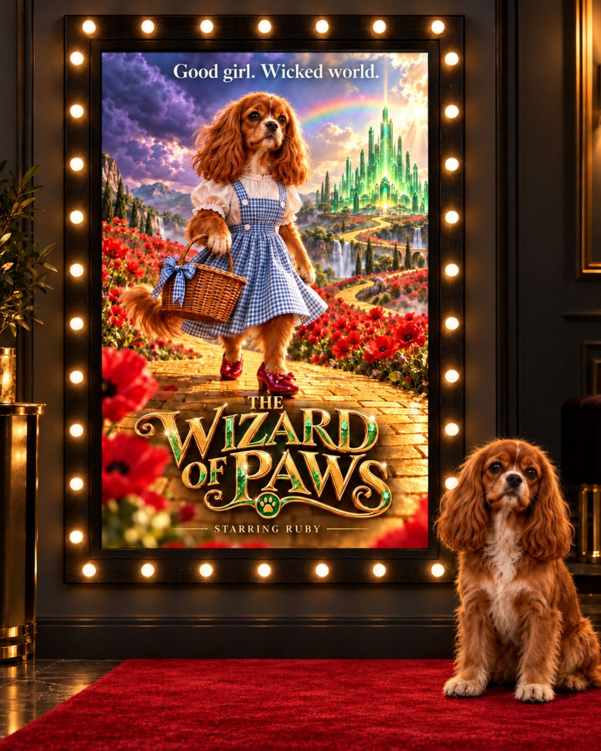 The Wizard of Paws cinematic custom dog portrait movie poster artwork from PawpStarz