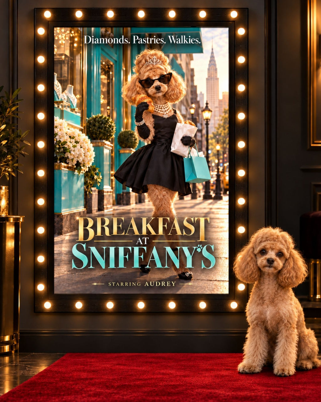 Breakfast at Sniffany's cinematic custom dog portrait movie poster artwork from PawpStarz