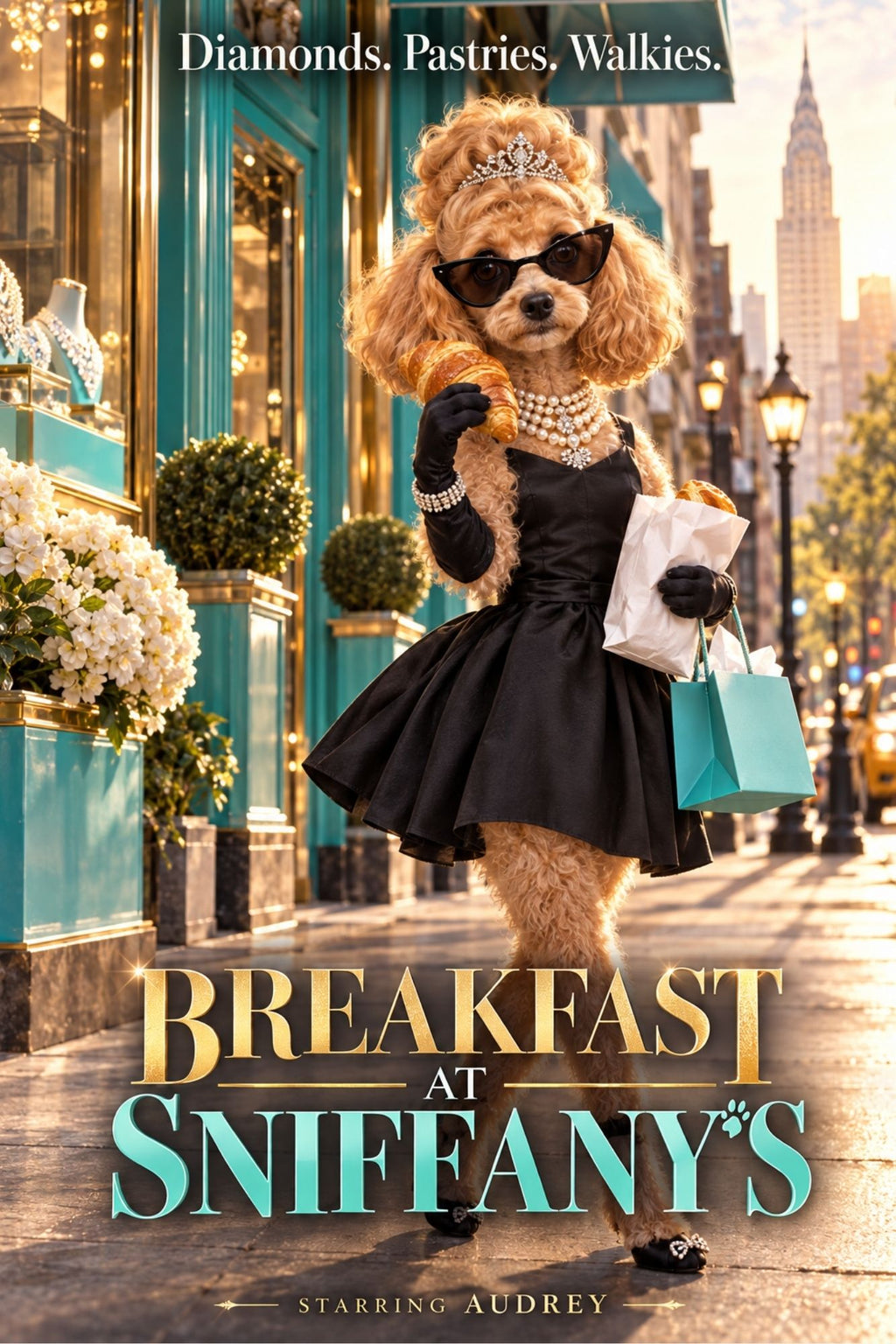 Breakfast at Sniffany's – Custom Dog Art Movie Parody Portrait