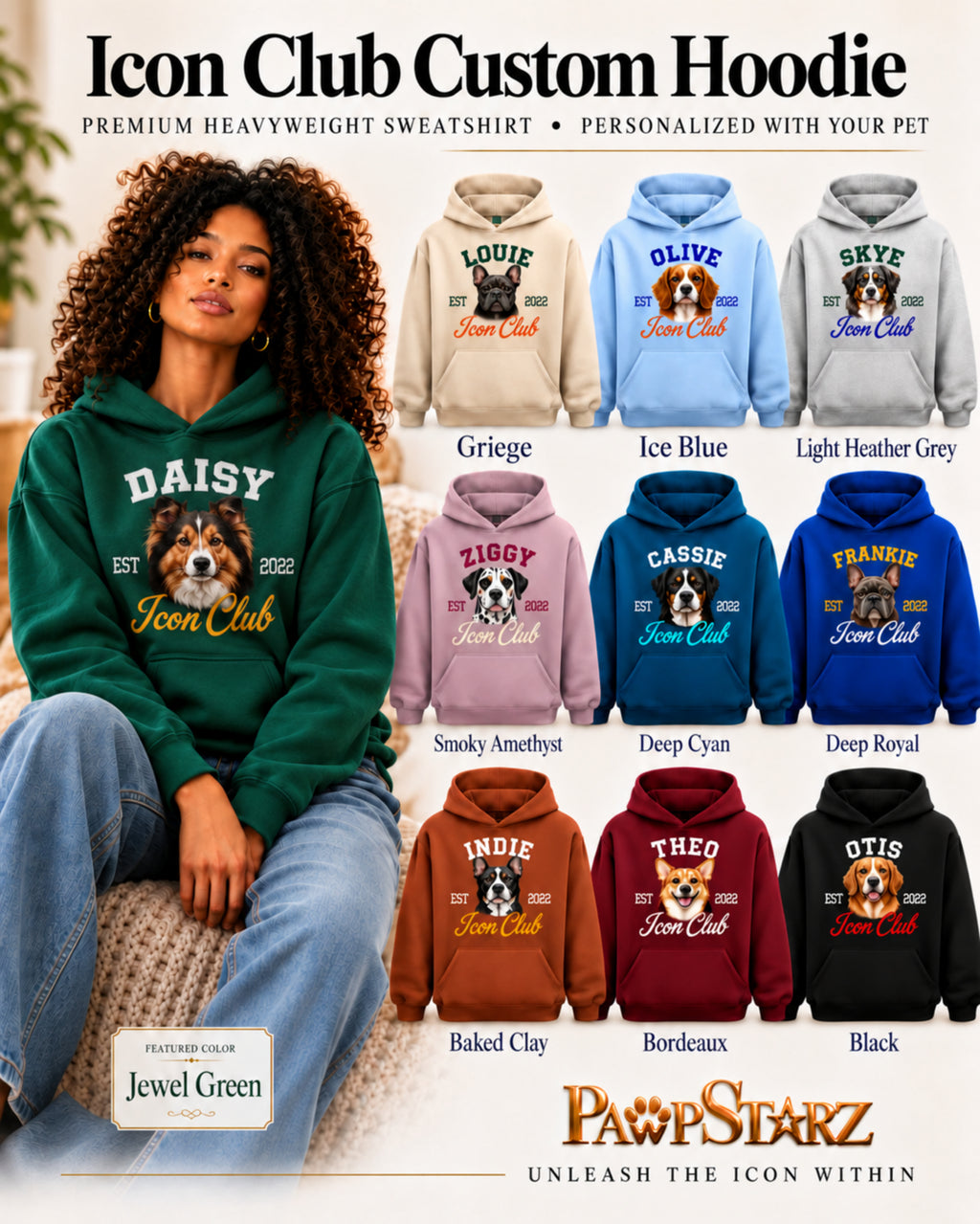 Icon Club Hoodie – Collegiate Custom Dog Graphic Heavyweight Sweatshirt