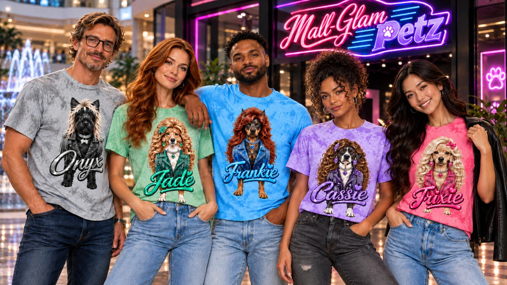 Mall-Glam Petz Custom Pet Portrait T-Shirt – Retro 90s Style Comfort Colors Tee