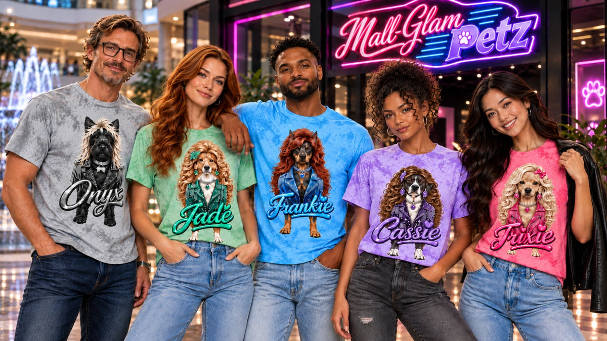 Mall-Glam Petz Custom Pet Portrait T-Shirt – Retro 90s Style Comfort Colors Tee